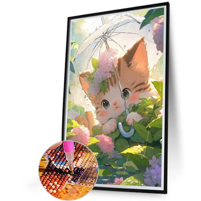 Cat With Umbrella - Full Round Drill Diamond Painting 40*60CM