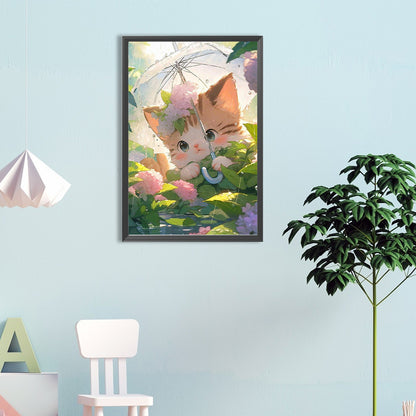 Cat With Umbrella - Full Round Drill Diamond Painting 40*60CM