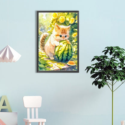 Cat Breaking Watermelon - Full Round Drill Diamond Painting 40*60CM