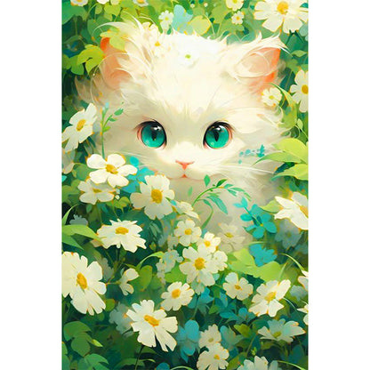 Cat In The Flowers - Full Round Drill Diamond Painting 40*60CM