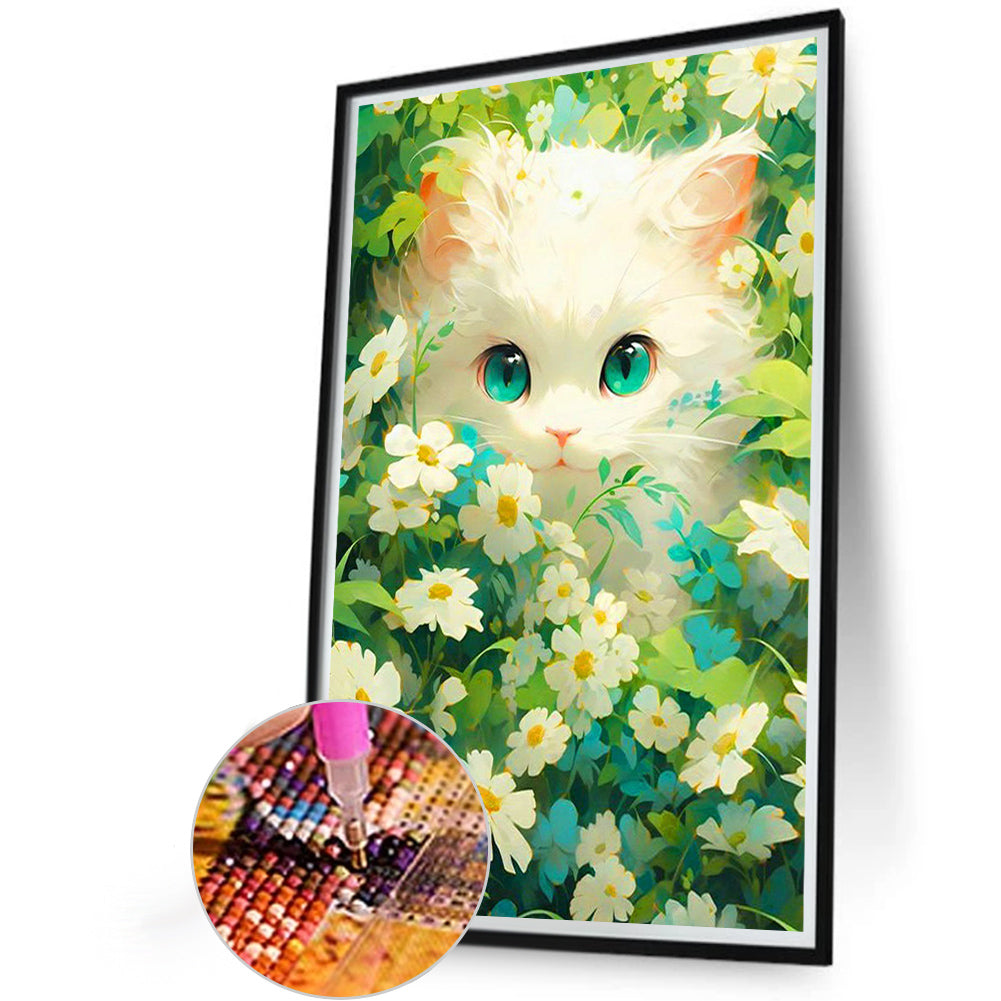 Cat In The Flowers - Full Round Drill Diamond Painting 40*60CM