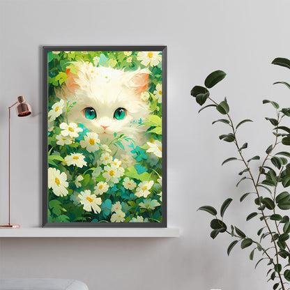 Cat In The Flowers - Full Round Drill Diamond Painting 40*60CM