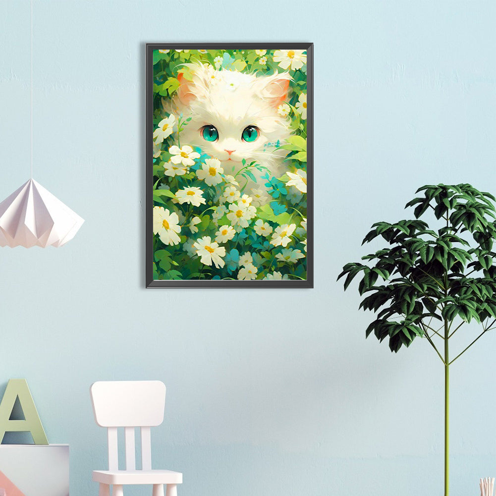 Cat In The Flowers - Full Round Drill Diamond Painting 40*60CM