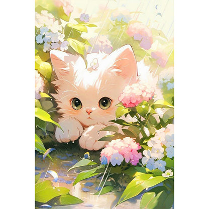 White Cat On The Ground - Full Round Drill Diamond Painting 40*60CM