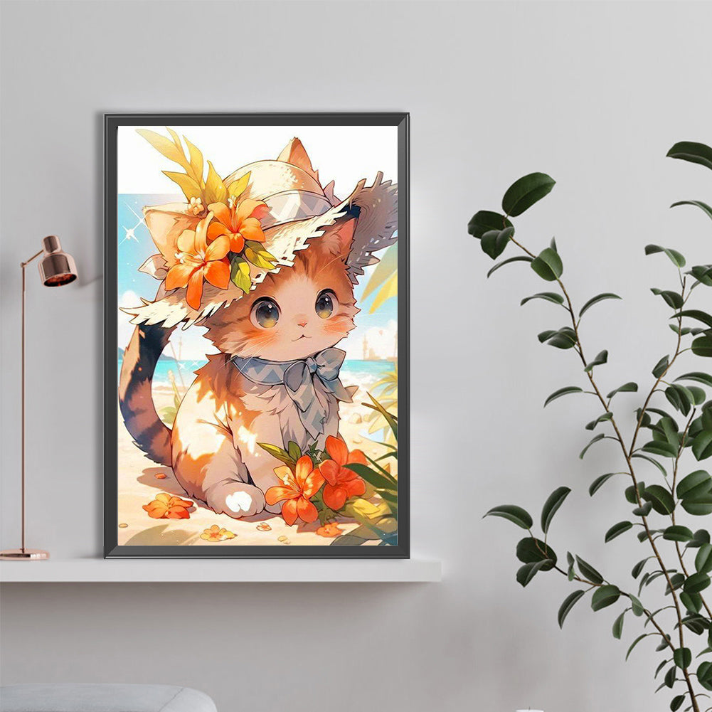 Cat By The Sea - Full Round Drill Diamond Painting 40*60CM