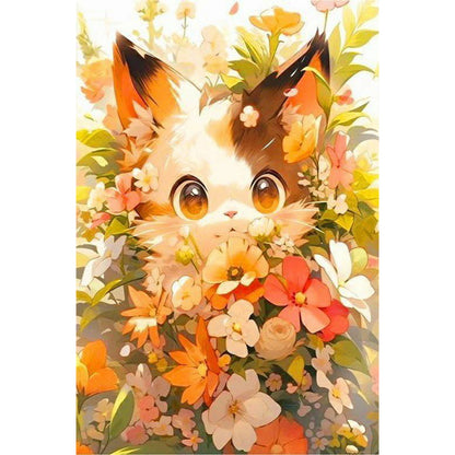 Cat Holding Flowers - Full Round Drill Diamond Painting 40*60CM