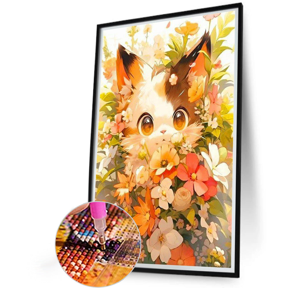 Cat Holding Flowers - Full Round Drill Diamond Painting 40*60CM