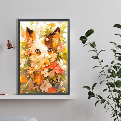 Cat Holding Flowers - Full Round Drill Diamond Painting 40*60CM