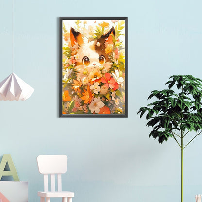 Cat Holding Flowers - Full Round Drill Diamond Painting 40*60CM