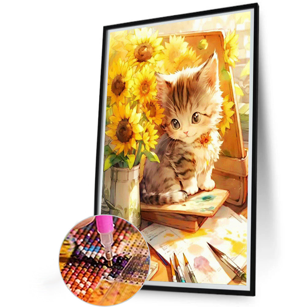 Cat Looking At Painting - Full Round Drill Diamond Painting 40*60CM