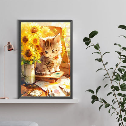 Cat Looking At Painting - Full Round Drill Diamond Painting 40*60CM