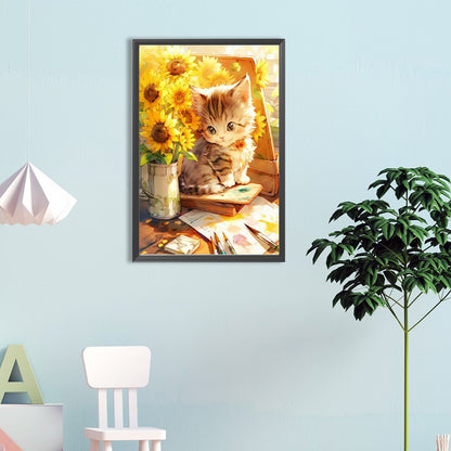 Cat Looking At Painting - Full Round Drill Diamond Painting 40*60CM