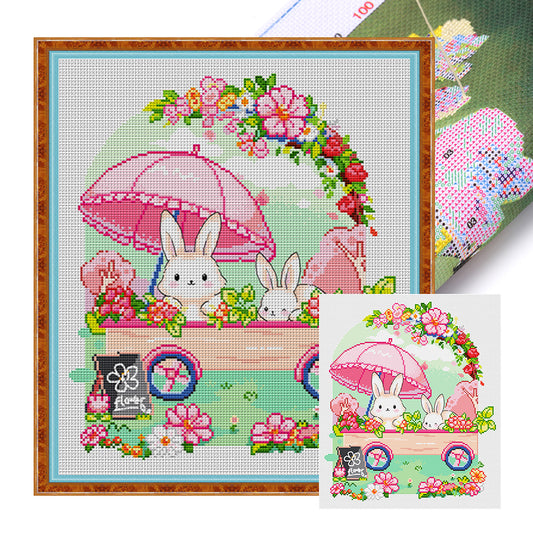 Little Rabbit Flower Market - 11CT Stamped Cross Stitch 45*50CM(Spring)