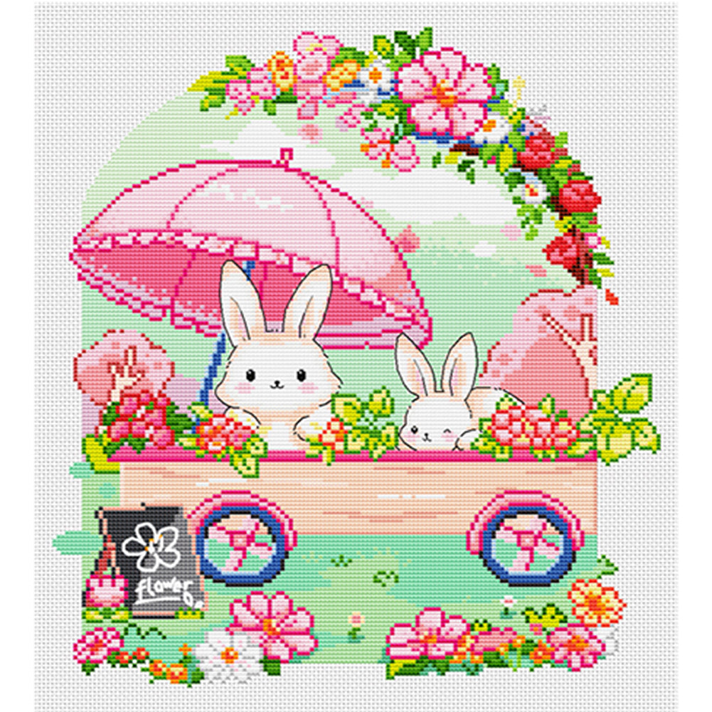 Little Rabbit Flower Market - 11CT Stamped Cross Stitch 45*50CM(Spring)