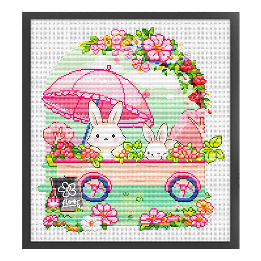 Little Rabbit Flower Market - 11CT Stamped Cross Stitch 45*50CM(Spring)