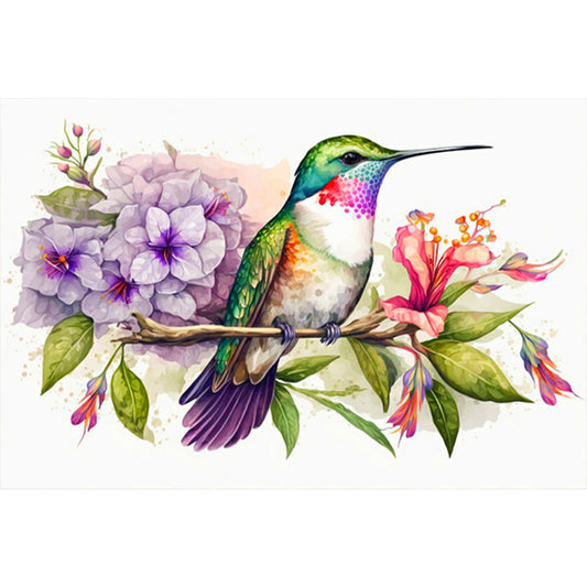 Hummingbird On Flower Branch - Full Round Drill Diamond Painting 60*40CM