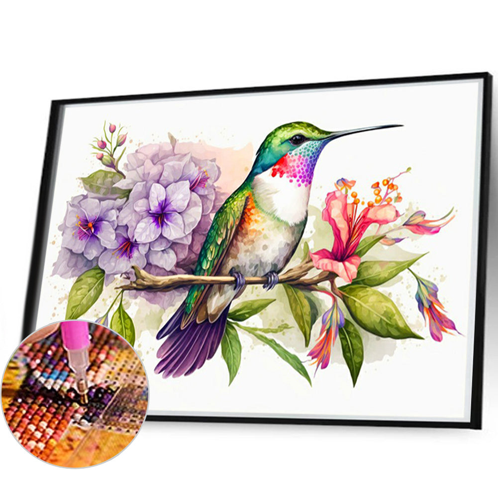 Hummingbird On Flower Branch - Full Round Drill Diamond Painting 60*40CM