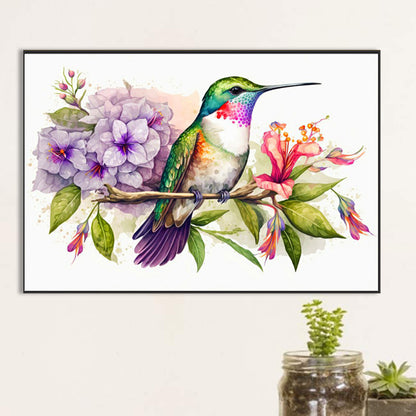 Hummingbird On Flower Branch - Full Round Drill Diamond Painting 60*40CM