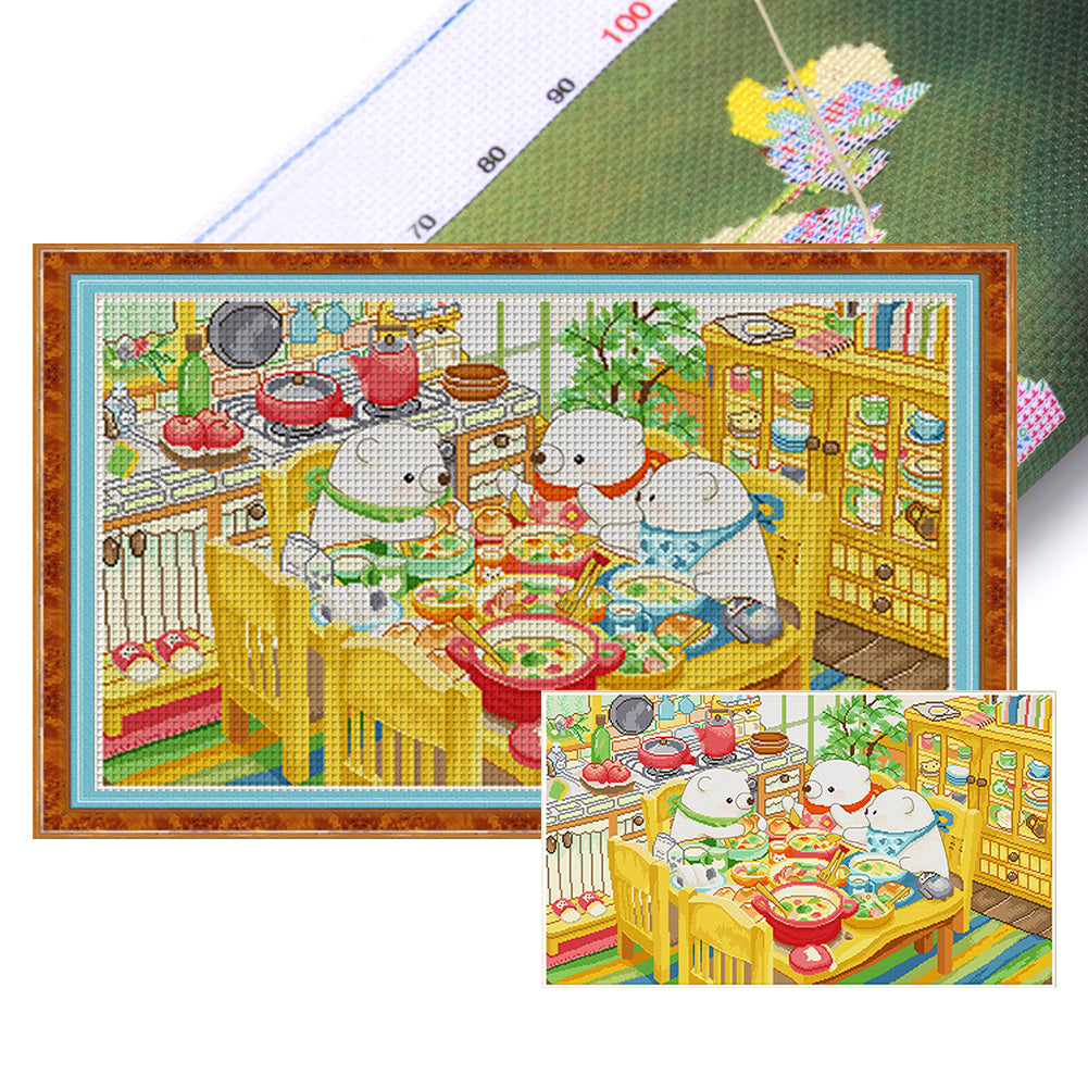 Little White Bear-Dinner - 11CT Stamped Cross Stitch 90*60CM(Spring)