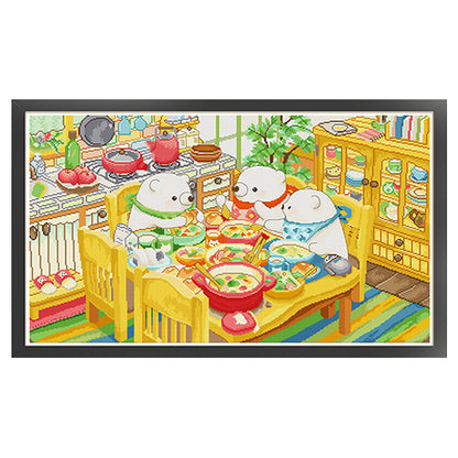 Little White Bear-Dinner - 11CT Stamped Cross Stitch 90*60CM(Spring)