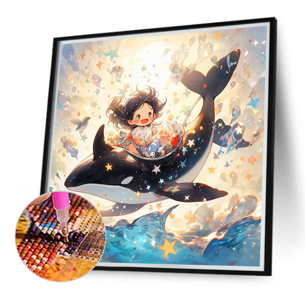 Girl On Whale - Full Round Drill Diamond Painting 40*40CM