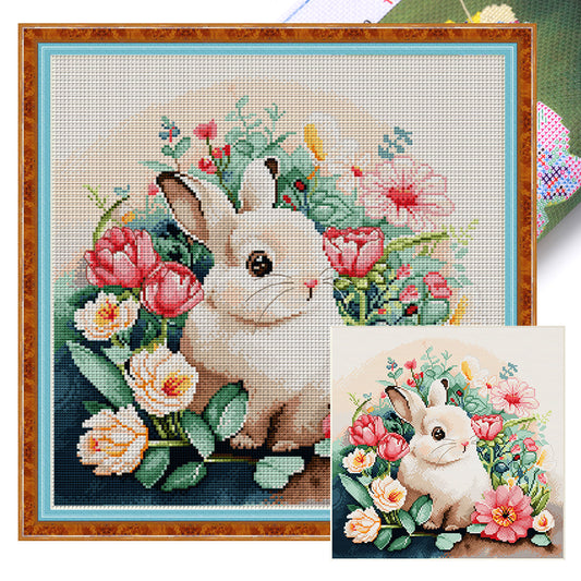 Rabbit Among Flowers - 11CT Stamped Cross Stitch 50*50CM(Spring)