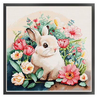 Rabbit Among Flowers - 11CT Stamped Cross Stitch 50*50CM(Spring)