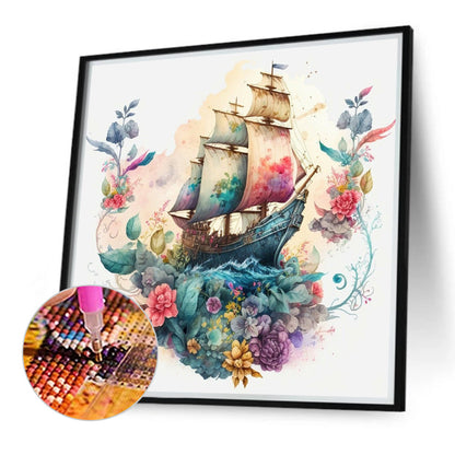 Flower Boat - Full Round Drill Diamond Painting 40*40CM