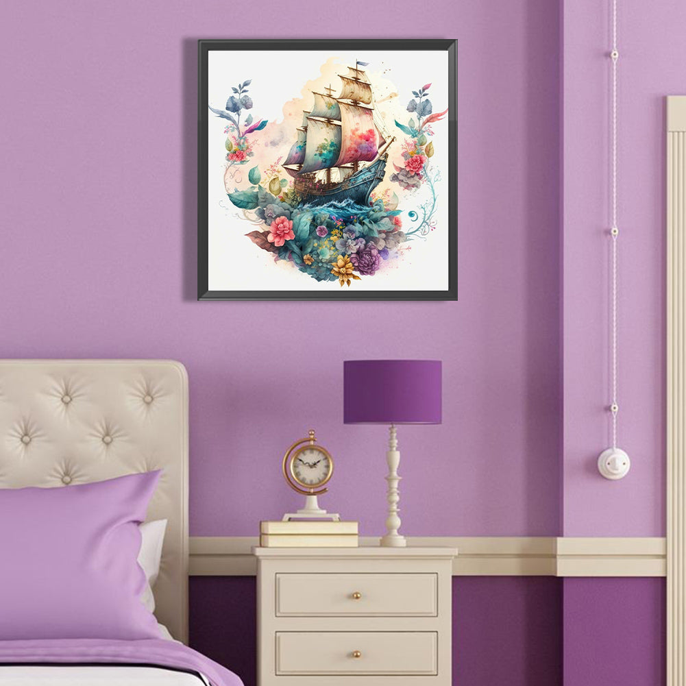 Flower Boat - Full Round Drill Diamond Painting 40*40CM
