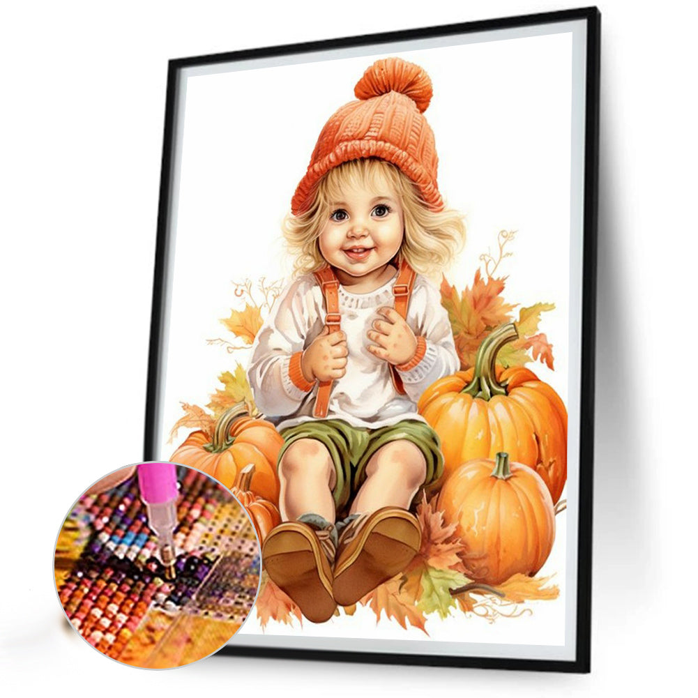 Doll In Pumpkin Pile - Full Round Drill Diamond Painting 40*50CM