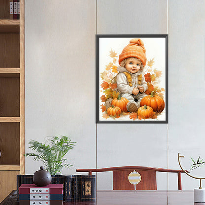 Doll In Pumpkin Pile - Full Round Drill Diamond Painting 40*50CM