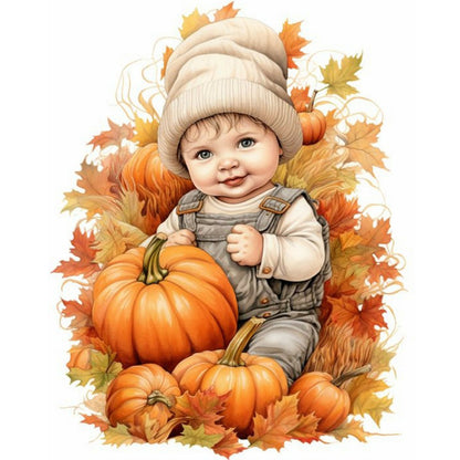 Doll In Pumpkin Pile - Full Round Drill Diamond Painting 40*50CM