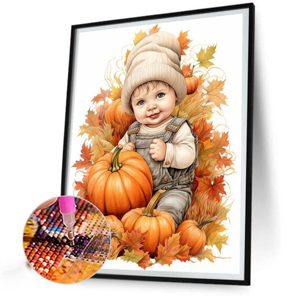 Doll In Pumpkin Pile - Full Round Drill Diamond Painting 40*50CM