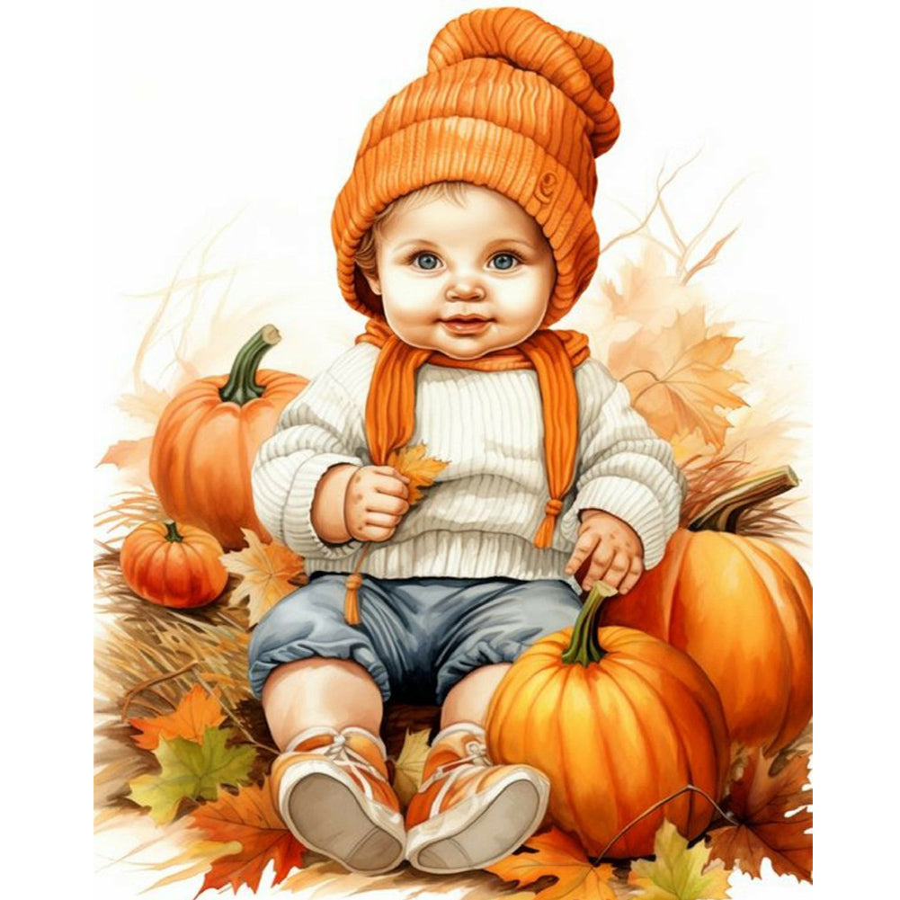 Doll In Pumpkin Pile - Full Round Drill Diamond Painting 40*50CM