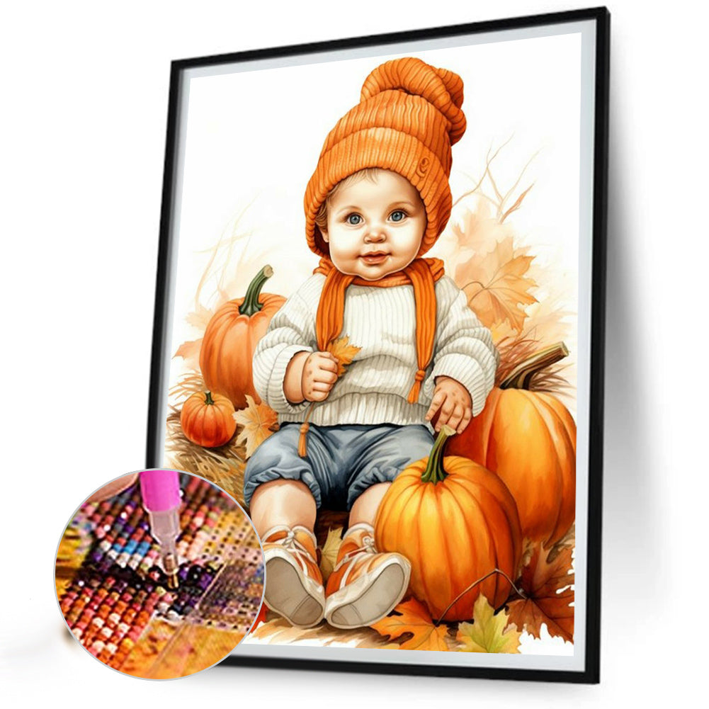 Doll In Pumpkin Pile - Full Round Drill Diamond Painting 40*50CM