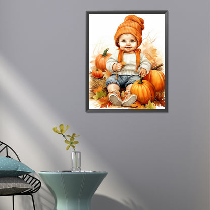 Doll In Pumpkin Pile - Full Round Drill Diamond Painting 40*50CM