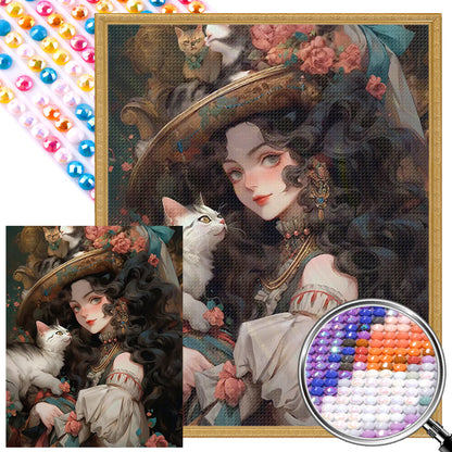 Retro Girl - Full Round AB Drill Diamond Painting 40*50CM