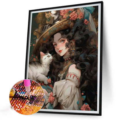 Retro Girl - Full Round AB Drill Diamond Painting 40*50CM