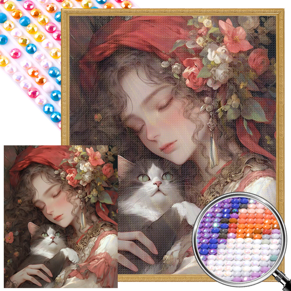 Retro Girl - Full Round AB Drill Diamond Painting 40*50CM