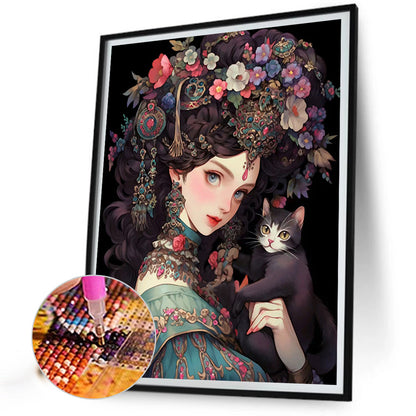 Retro Girl - Full Round AB Drill Diamond Painting 40*50CM