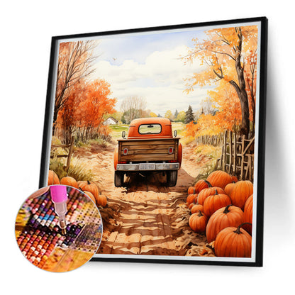 Autumn Pumpkin Vintage Car - Full Round Drill Diamond Painting 40*40CM