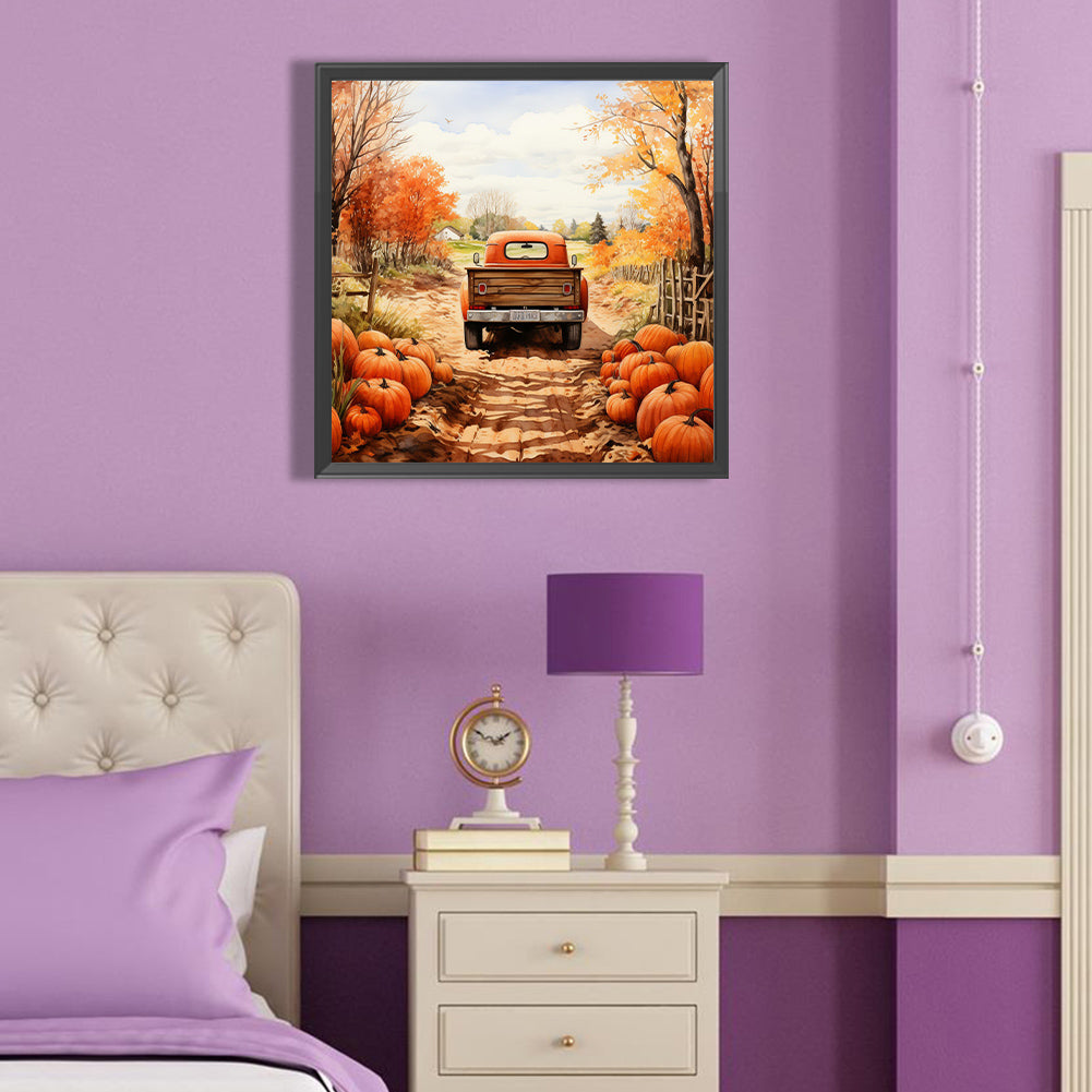 Autumn Pumpkin Vintage Car - Full Round Drill Diamond Painting 40*40CM