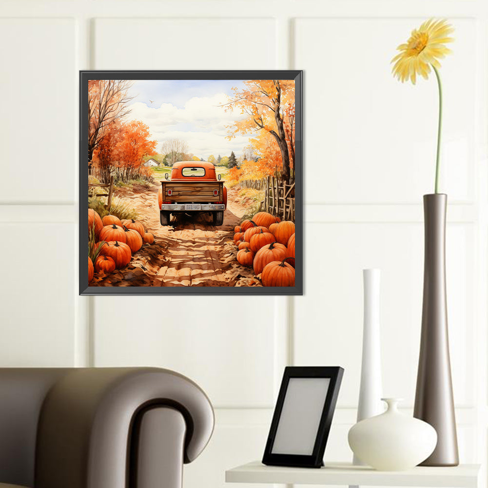 Autumn Pumpkin Vintage Car - Full Round Drill Diamond Painting 40*40CM