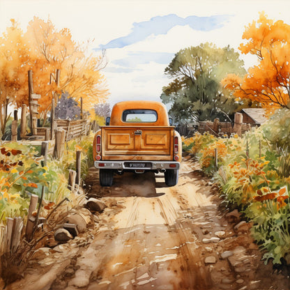 Autumn Pumpkin Vintage Car - Full Round Drill Diamond Painting 40*40CM