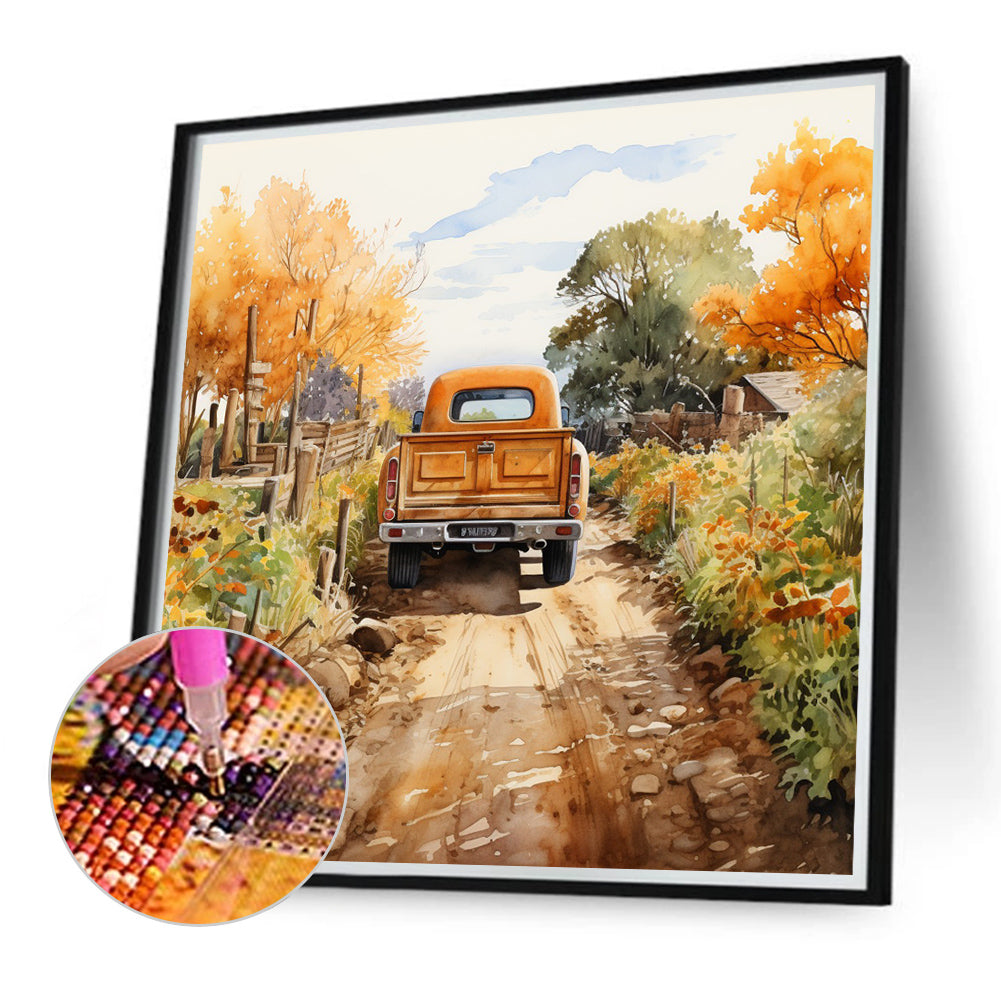 Autumn Pumpkin Vintage Car - Full Round Drill Diamond Painting 40*40CM