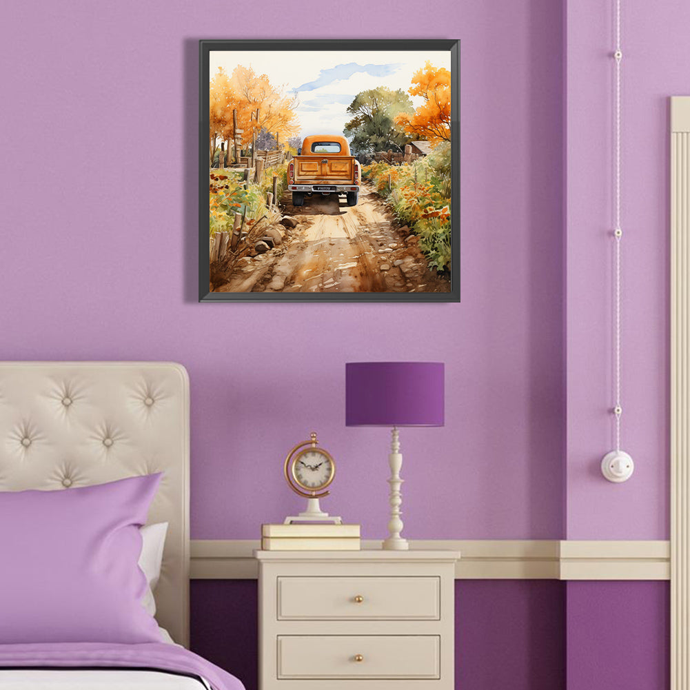 Autumn Pumpkin Vintage Car - Full Round Drill Diamond Painting 40*40CM