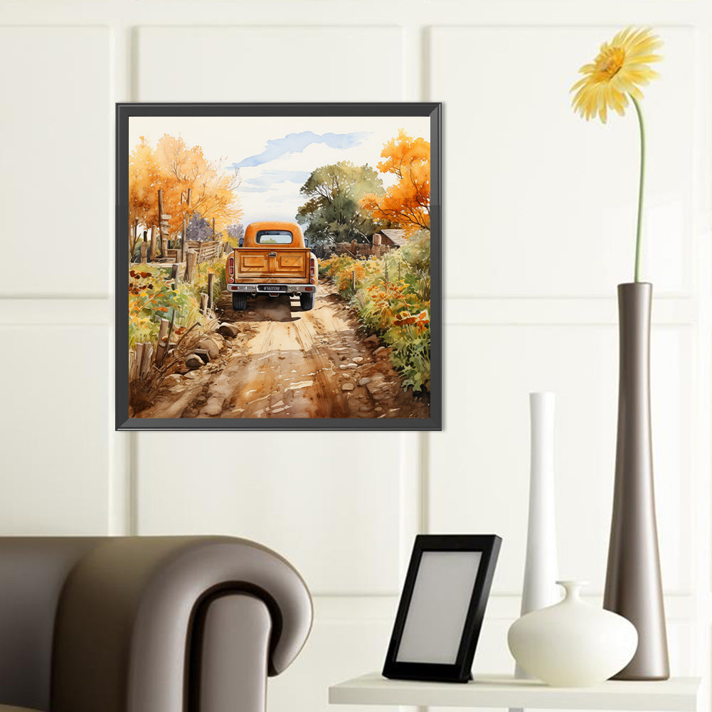 Autumn Pumpkin Vintage Car - Full Round Drill Diamond Painting 40*40CM