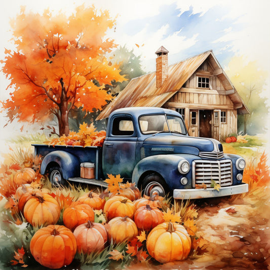 Autumn Pumpkin Vintage Car - Full Round Drill Diamond Painting 40*40CM