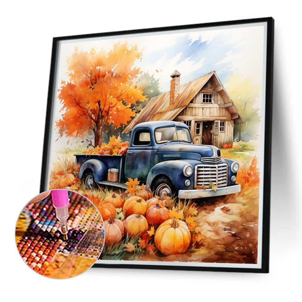 Autumn Pumpkin Vintage Car - Full Round Drill Diamond Painting 40*40CM