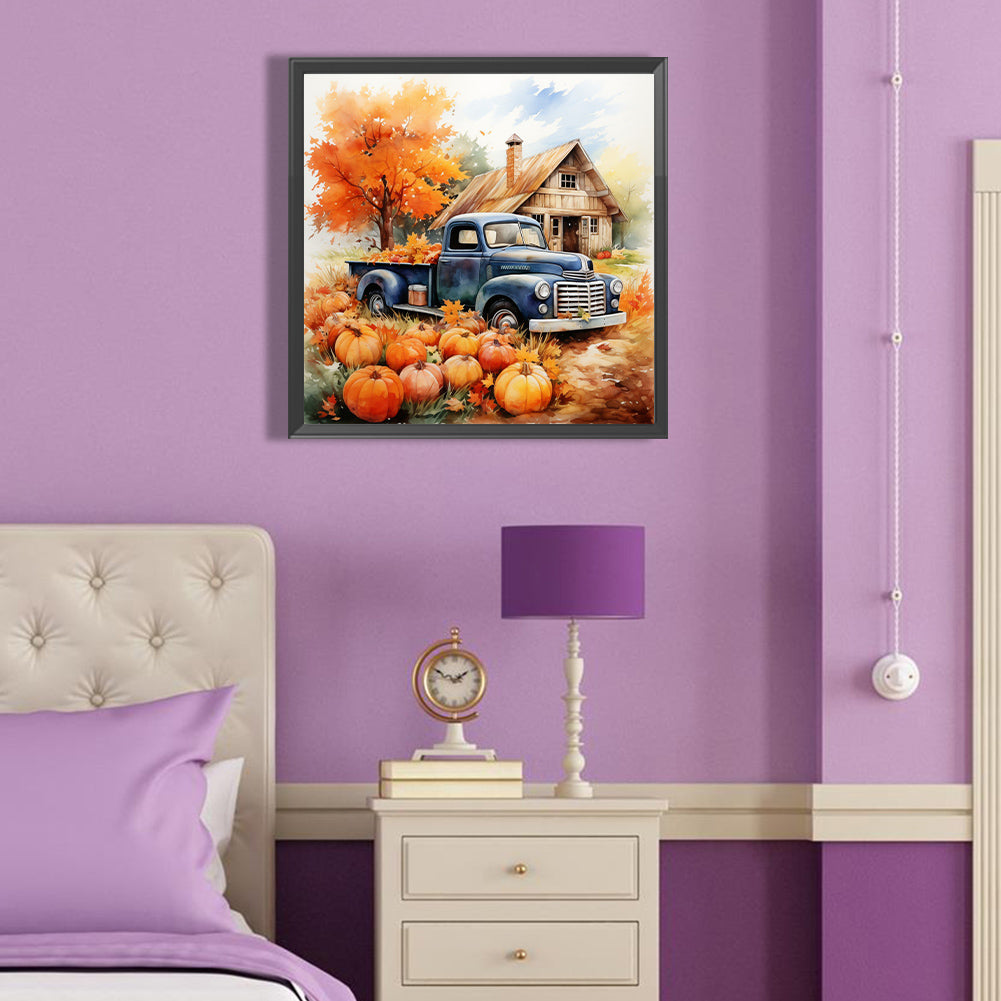 Autumn Pumpkin Vintage Car - Full Round Drill Diamond Painting 40*40CM